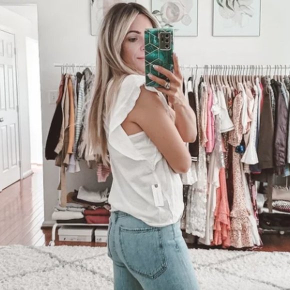 Anthropologie NWT Ruffle SLeeve Cropped Tee - Picture 4 of 6